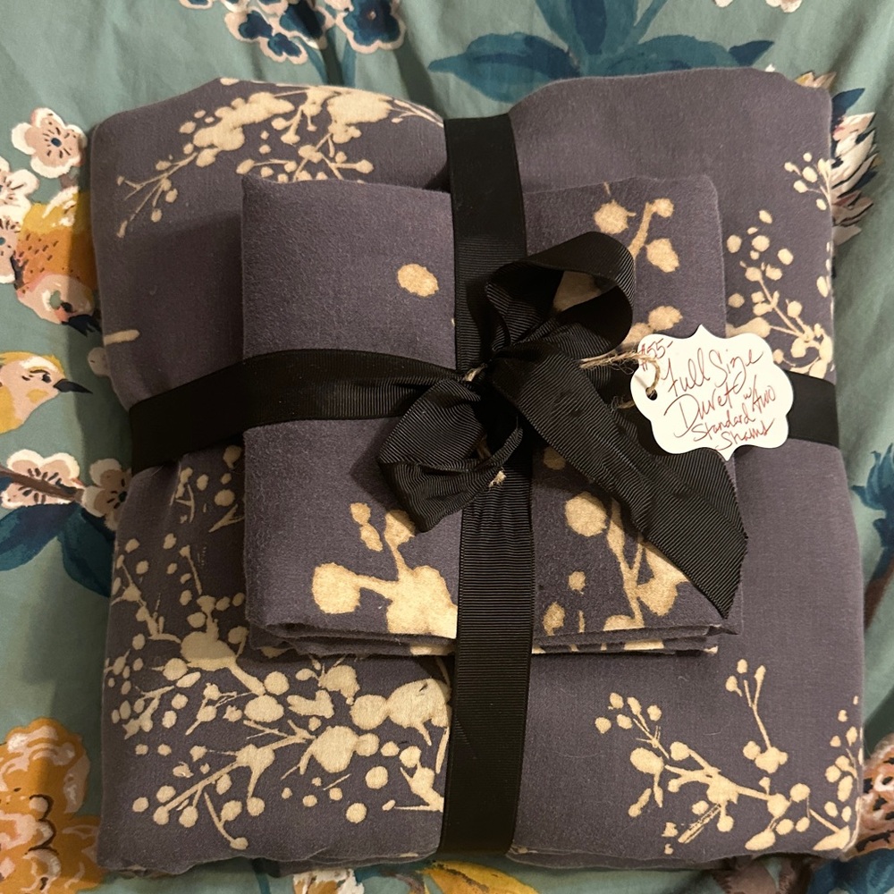 West Elm Floral Duvet Cover Set - Purple and Cream